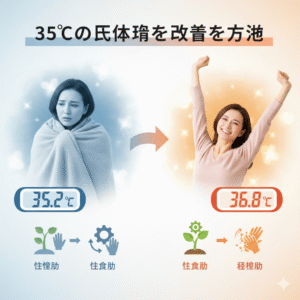 低体温の状態から健康な体温へ改善する様子
