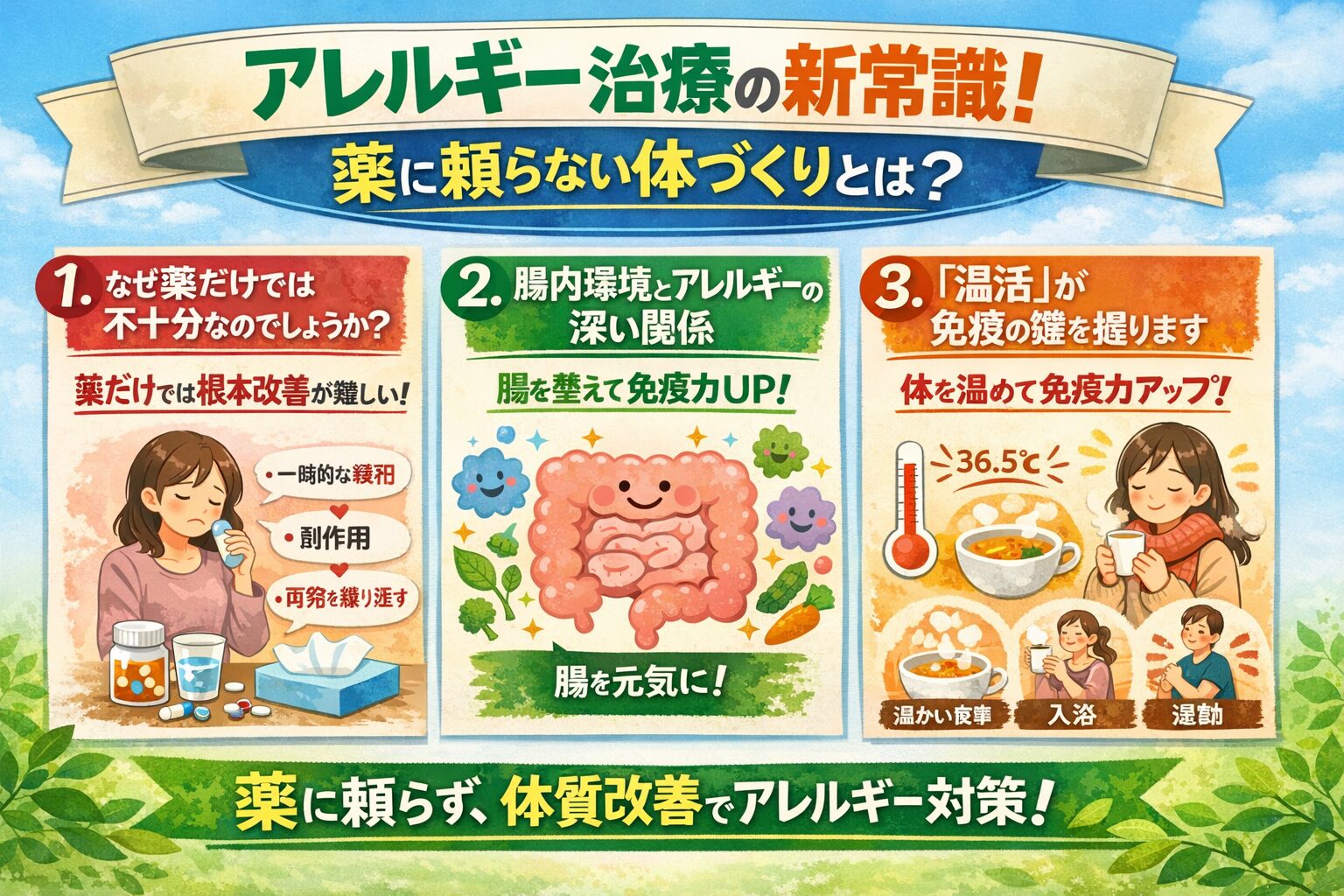 アレルギー治療の新常識！薬に頼らない体づくりとは？
