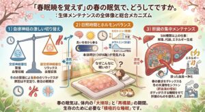 「春眠暁を覚えず」の春の眠気て、どうしてですか。：生体メンテナンスの全体像と総合メカニズム『5月病もこの頃ですよね。』