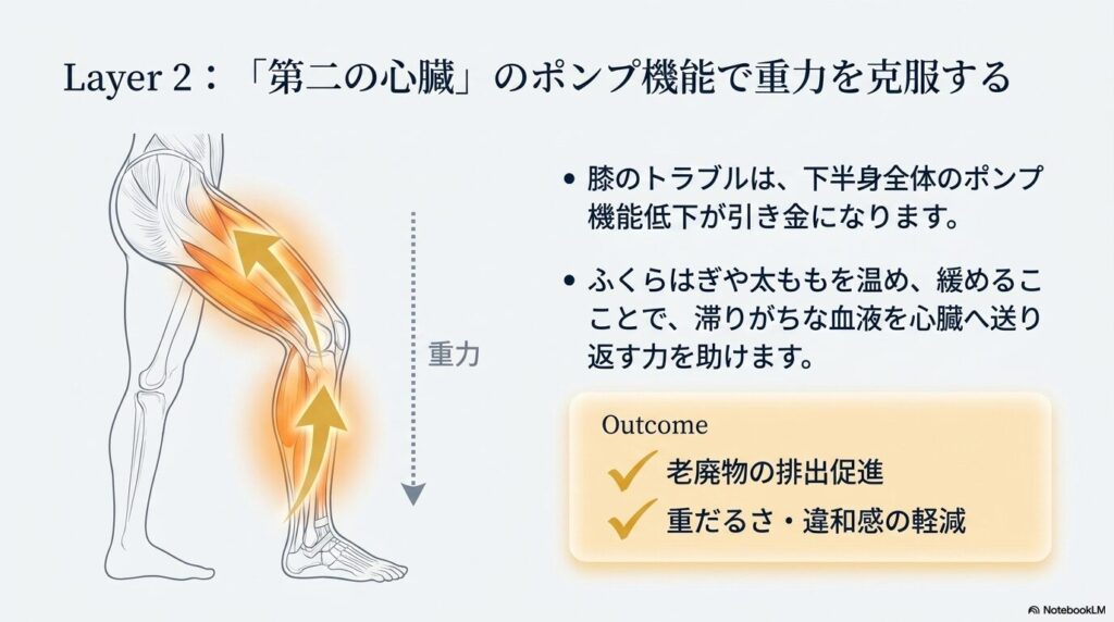たけうち整体院|「第二の心臓」から膝を支えるのイメージ