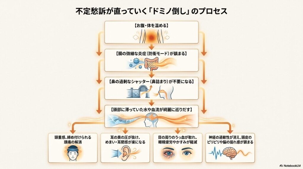 たけうち整体院|不定愁訴症状リストが「直っていく」プロセスのイメージ