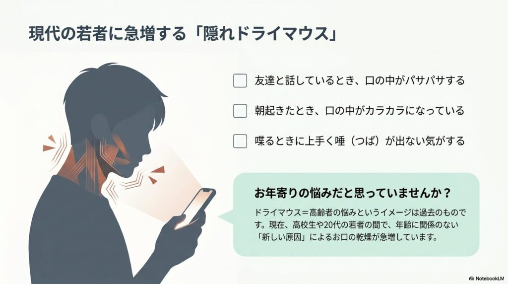 たけうち整体院|「お口」がカラカラ?それは、スマホの見すぎかも?顔のコリとドライマウスの意外な関のイメージ