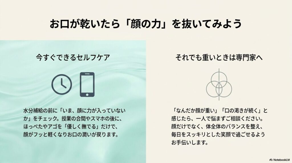 たけうち整体院|お口が乾いたら「顔の力」を抜いてみようのイメージ